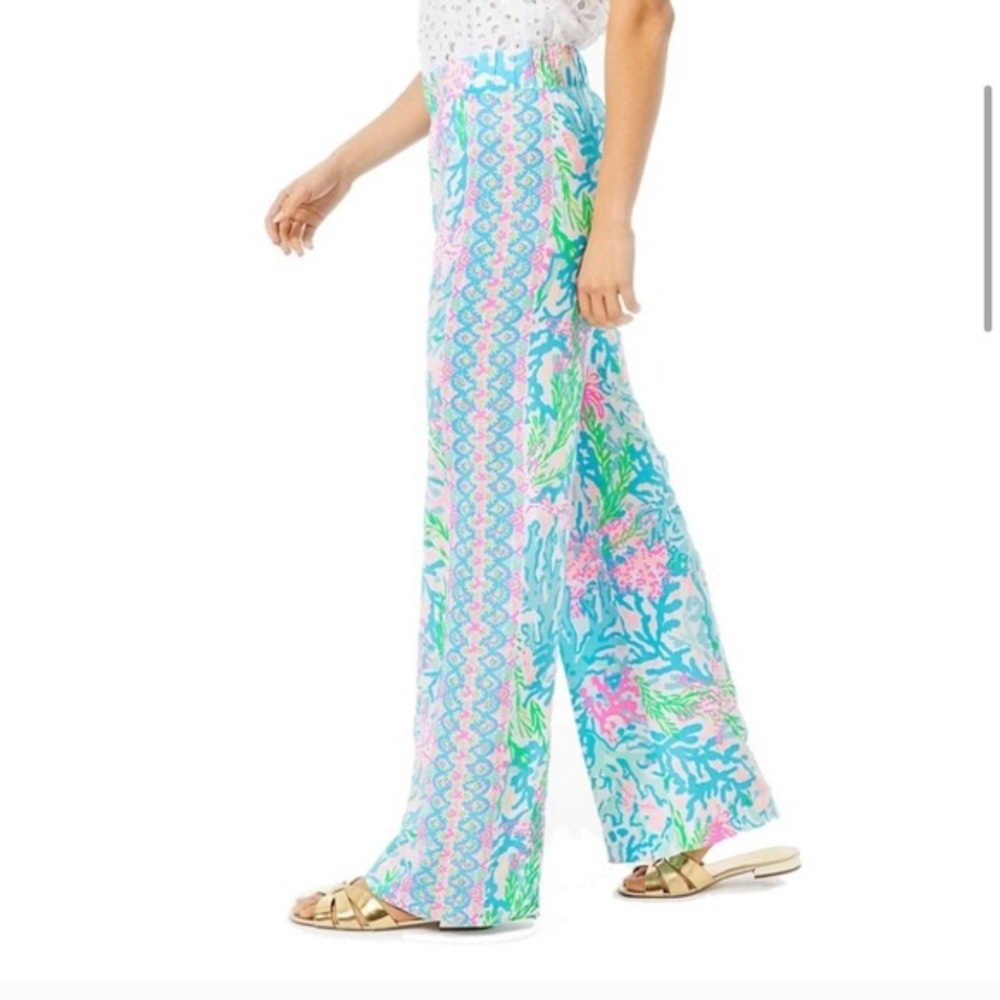 Multi Coral Bay Mid Rise Palazzo Pant NWT